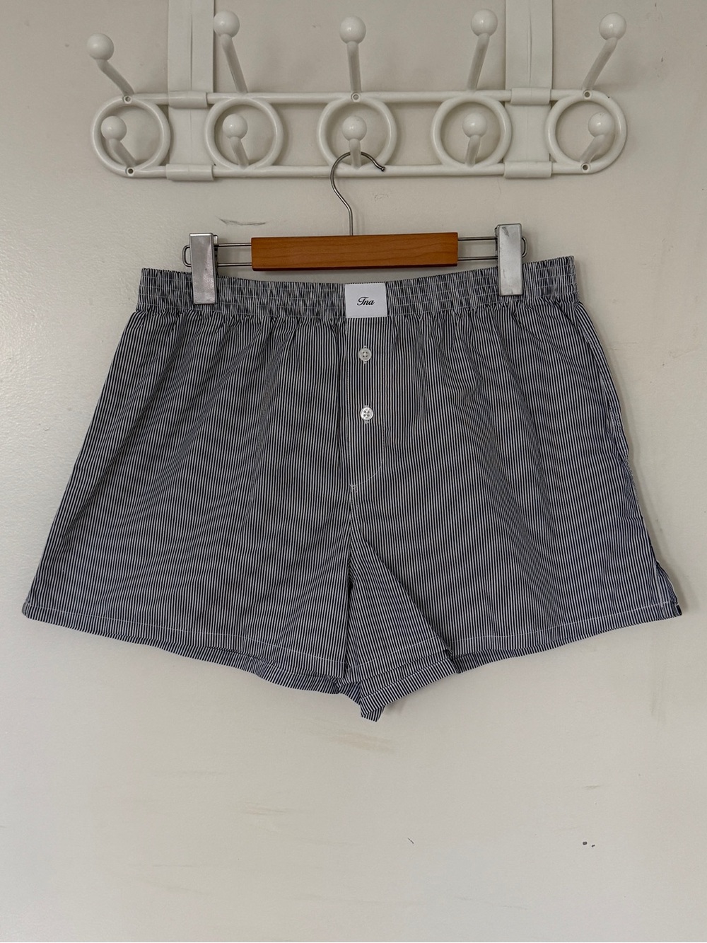 ARITZIA Navy Blue / White Stripped Dally Poplin Boxer Shorts